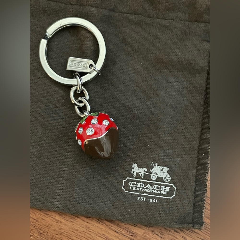 COACH Chocolate Dipped Strawberry Bag Charm w/Crystals